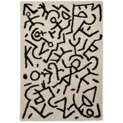 Tapis BOBOCHIC - Tapis Poils Shaggy APPAJ Motif Graphique 120x170 Noir + Blanc - Noir + Blanc