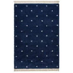 Tapis BOBOCHIC - Tapis Poils Shaggy MAELL Motif Graphique 120x170 Bleu Marine - Bleu Marine