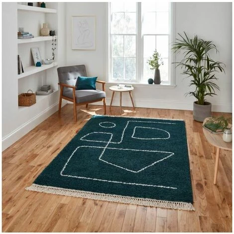 Tapis BOBOCHIC - Tapis Poils Shaggy ELEA Motif Graphique 120x170 Bleu Canard - Bleu Canard 4 Tapis BOBOCHIC - Tapis Poils Shaggy ELEA Motif Graphique 120x170 Bleu Canard - Bleu Canard – Image 2