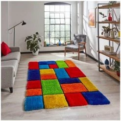 Tapis BOBOCHIC - Tapis Poil Shaggy Rectangulaire RUST Motif Graphique Multicolor 120x170 Multicolore - Multicolore -BOBOCHIC Soldes 2022 48791092 2