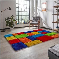 Tapis BOBOCHIC - Tapis Poil Shaggy Rectangulaire RUST Motif Graphique Multicolor 120x170 Multicolore - Multicolore -BOBOCHIC Soldes 2022 48791092 3