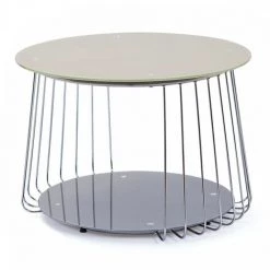 Tables Basses BOBOCHIC - Table Basse 70 Cm VIARI Verre Et Métal - Gris