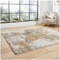 Tapis BOBOCHIC - Tapis Poil Court Rectangulaire ANTENA Motif Graphique 120x170 Jaune -BOBOCHIC Soldes 2022 48791176 3