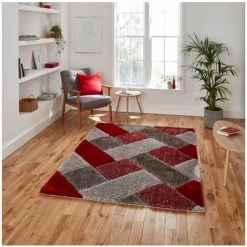 Tapis BOBOCHIC - Tapis Poil Shaggy Rectangulaire AMANDA Motif Graphique 80x150 Rouge - Rouge -BOBOCHIC Soldes 2022 48791183 2