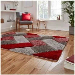Tapis BOBOCHIC - Tapis Poil Shaggy Rectangulaire AMANDA Motif Graphique 80x150 Rouge - Rouge -BOBOCHIC Soldes 2022 48791183 3