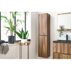 BOBOCHIC Colonne De Salle De Bain 140 Cm MOANA Noyer Et Noir - Bois