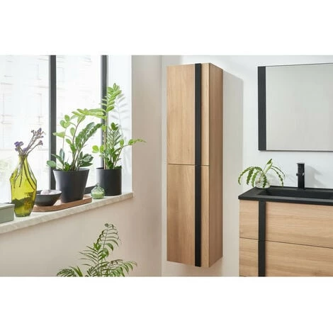 BOBOCHIC Colonne De Salle De Bain 140 Cm TAHINA Chêne - Noir Et Bois 4 BOBOCHIC Colonne De Salle De Bain 140 Cm TAHINA Chêne - Noir Et Bois – Image 2