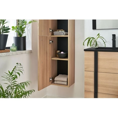 BOBOCHIC Colonne De Salle De Bain 140 Cm TAHINA Chêne - Noir Et Bois 5 BOBOCHIC Colonne De Salle De Bain 140 Cm TAHINA Chêne - Noir Et Bois – Image 3