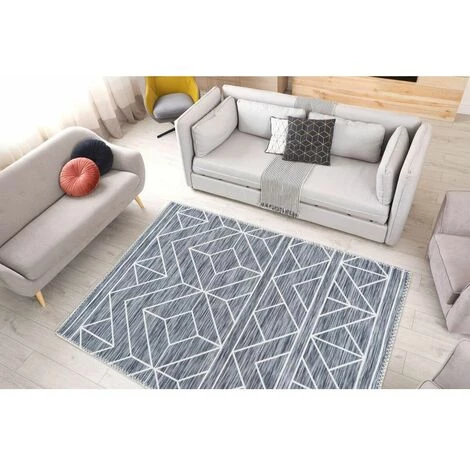 Tapis D'extérieur BOBOCHIC - Tapis Poil Court Rectangulaire TALIA Motif Losanges 120x180 Anthracite - Anthracite 4 Tapis D'extérieur BOBOCHIC - Tapis Poil Court Rectangulaire TALIA Motif Losanges 120x180 Anthracite - Anthracite – Image 2