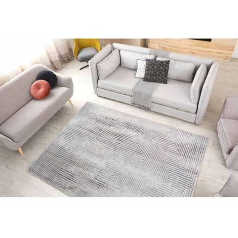 Tapis BOBOCHIC - Tapis Poil Court Rectangulaire OPAL Motif Vintage 120x180 Gris - Gris 4 Tapis BOBOCHIC - Tapis Poil Court Rectangulaire OPAL Motif Vintage 120x180 Gris - Gris – Image 2