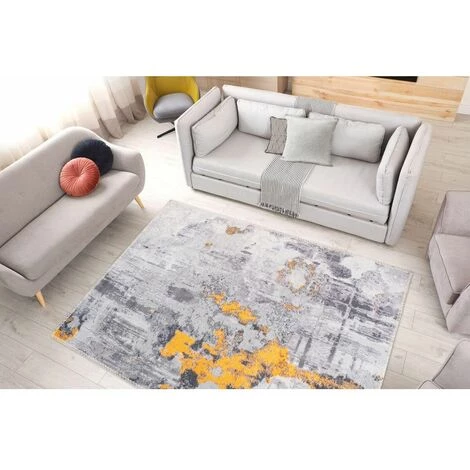 Tapis BOBOCHIC - Tapis Poil Court Rectangulaire YAURI Motif Vintage 80x150 Gris - Gris 4 Tapis BOBOCHIC - Tapis Poil Court Rectangulaire YAURI Motif Vintage 80x150 Gris - Gris – Image 2