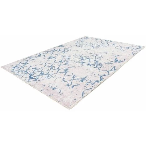 Tapis BOBOCHIC - Tapis Poil Court Rectangulaire HANAE Motif Vintage 80x150 Blanc/Bleu - Blanc/Bleu 6 Tapis BOBOCHIC - Tapis Poil Court Rectangulaire HANAE Motif Vintage 80x150 Blanc/Bleu - Blanc/Bleu – Image 4