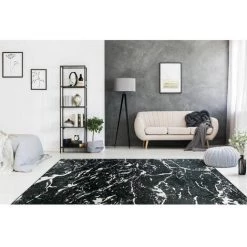 Tapis BOBOCHIC - Tapis Poil Court Rectangulaire CARLOTA Motif Vintage 120x170 Noir + Blanc - Noir + Blanc -BOBOCHIC Soldes 2022 49449962 2