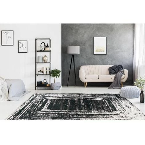 Tapis BOBOCHIC - Tapis Poil Court Rectangulaire ILONA Motif Vintage 80x150 Noir + Blanc - Noir + Blanc 4 Tapis BOBOCHIC - Tapis Poil Court Rectangulaire ILONA Motif Vintage 80x150 Noir + Blanc - Noir + Blanc – Image 2