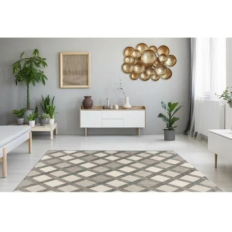 Tapis BOBOCHIC - Tapis Poil Court Rectangulaire SYMA Motif Losanges 80x150 Beige - Beige 4 Tapis BOBOCHIC - Tapis Poil Court Rectangulaire SYMA Motif Losanges 80x150 Beige - Beige – Image 2