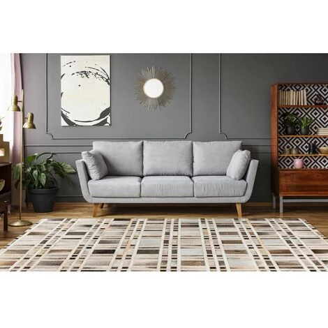 Tapis BOBOCHIC - Tapis Poil Court Rectangulaire GRETA Motif Carrés 80x150 Gris - Gris 4 Tapis BOBOCHIC - Tapis Poil Court Rectangulaire GRETA Motif Carrés 80x150 Gris - Gris – Image 2