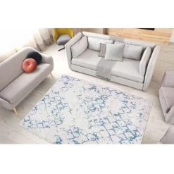 Tapis BOBOCHIC - Tapis Poil Court Rectangulaire HANAE Motif Vintage 120x180 Blanc/Bleu - Blanc/Bleu -BOBOCHIC Soldes 2022 49450389 2