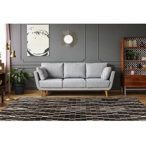 Tapis BOBOCHIC - Tapis Poil Court Rectangulaire KRISHA Motif Losanges 120x170 Noir + Blanc - Noir + Blanc 4 Tapis BOBOCHIC - Tapis Poil Court Rectangulaire KRISHA Motif Losanges 120x170 Noir + Blanc - Noir + Blanc – Image 2