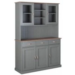 Buffets BOBOCHIC - Vaisselier SOLOGNE 130cm Gris En Bois Massif - Gris
