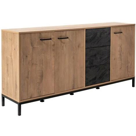 Buffets BOBOCHIC - Buffet 3 Portes 180 Cm ELYSEE Effet Chêne Et Imitation Marbre Noir - Chêne Et Noir 3 Buffets BOBOCHIC - Buffet 3 Portes 180 Cm ELYSEE Effet Chêne Et Imitation Marbre Noir - Chêne Et Noir