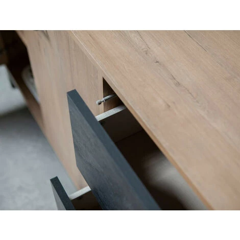 Buffets BOBOCHIC - Buffet 3 Portes 180 Cm ELYSEE Effet Chêne Et Imitation Marbre Noir - Chêne Et Noir 7 Buffets BOBOCHIC - Buffet 3 Portes 180 Cm ELYSEE Effet Chêne Et Imitation Marbre Noir - Chêne Et Noir – Image 5