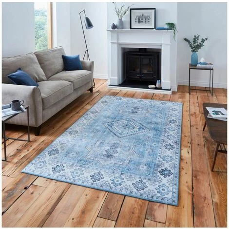 Tapis BOBOCHIC - Tapis Tissé HERMA Motif Orientale 60x225 Bleu - Bleu 4 Tapis BOBOCHIC - Tapis Tissé HERMA Motif Orientale 60x225 Bleu - Bleu – Image 2
