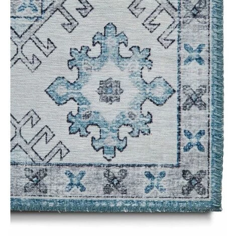 Tapis BOBOCHIC - Tapis Tissé HERMA Motif Orientale 60x225 Bleu - Bleu 6 Tapis BOBOCHIC - Tapis Tissé HERMA Motif Orientale 60x225 Bleu - Bleu – Image 4