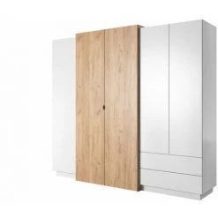 Armoires BOBOCHIC - Armoire 4 Portes 199cm SIERRO Blanc Et Chêne - Blanc Et Chêne