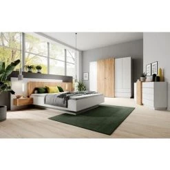 Chambre Complète BOBOCHIC - Chambre Complète SIERRO Avec Lit Coffre + Armoire + Commode - Blanc Et Chêne