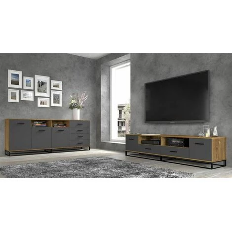 Meubles TV BOBOCHIC - Meuble TV 190 Cm DIDEROT Gris & Bois Naturel - Gris & Bois Naturel 4 Meubles TV BOBOCHIC - Meuble TV 190 Cm DIDEROT Gris & Bois Naturel - Gris & Bois Naturel – Image 2