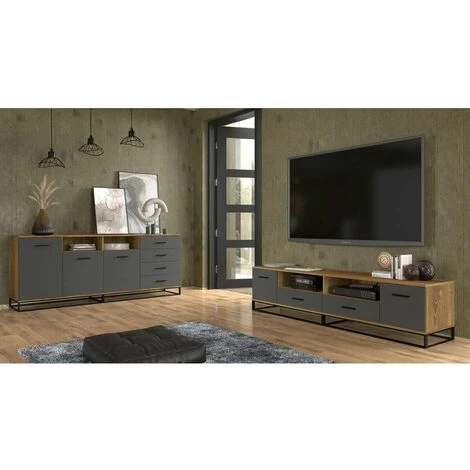 Meubles TV BOBOCHIC - Meuble TV 190 Cm DIDEROT Gris & Bois Naturel - Gris & Bois Naturel 6 Meubles TV BOBOCHIC - Meuble TV 190 Cm DIDEROT Gris & Bois Naturel - Gris & Bois Naturel – Image 4