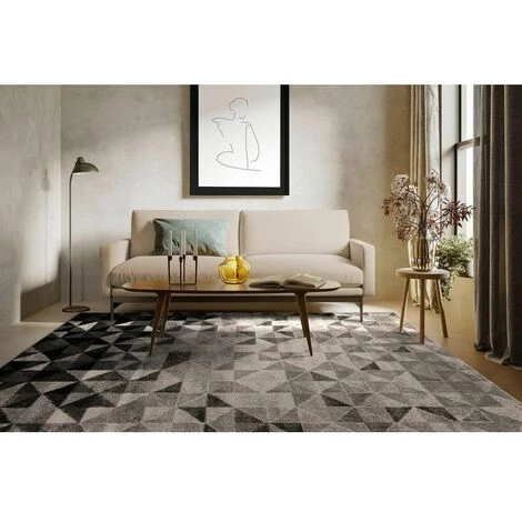 Tapis BOBOCHIC - Tapis Poil Mi-long Rectangulaire PALMERA Motif Graphique 80x150 Gris - Gris 4 Tapis BOBOCHIC - Tapis Poil Mi-long Rectangulaire PALMERA Motif Graphique 80x150 Gris - Gris – Image 2