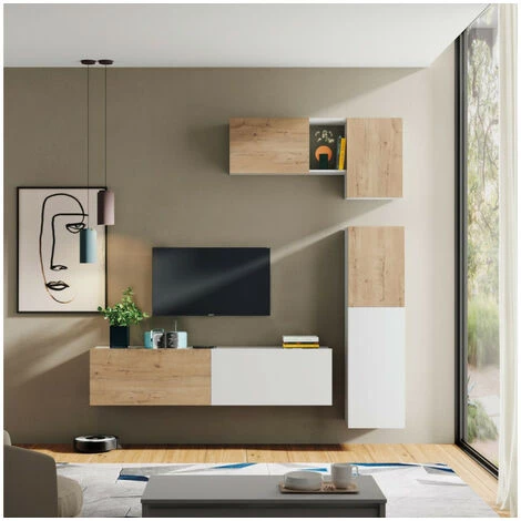 Meubles TV BOBOCHIC - Ensemble Meuble TV 180 Et 150 Cm NOVA Imitation Chêne Et Blanc Avec étagère - Blanc Et Chêne 4 Meubles TV BOBOCHIC - Ensemble Meuble TV 180 Et 150 Cm NOVA Imitation Chêne Et Blanc Avec étagère - Blanc Et Chêne – Image 2