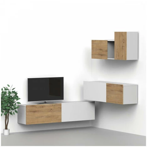Meubles TV BOBOCHIC - Ensemble Meuble TV Suspendu 180 Cm NOVA Imitation Chêne Et Blanc Avec étagère - Blanc Et Chêne 7 Meubles TV BOBOCHIC - Ensemble Meuble TV Suspendu 180 Cm NOVA Imitation Chêne Et Blanc Avec étagère - Blanc Et Chêne – Image 5