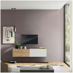 Meubles TV BOBOCHIC - Meuble TV Suspendu 180 Cm NOVA Imitation Chêne Et Blanc - Blanc Et Chêne -BOBOCHIC Soldes 2022 56112606 2