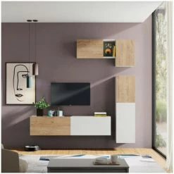 Meubles TV BOBOCHIC - Meuble TV Suspendu 180 Cm NOVA Imitation Chêne Et Blanc - Blanc Et Chêne -BOBOCHIC Soldes 2022 56112606 4