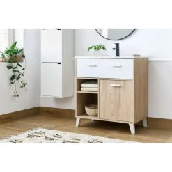 BOBOCHIC Ensemble De Salle De Bain 80cm IRENE Avec Colonne Chêne Blanchi Et Blanc - Chêne Blanchi Et Blanc