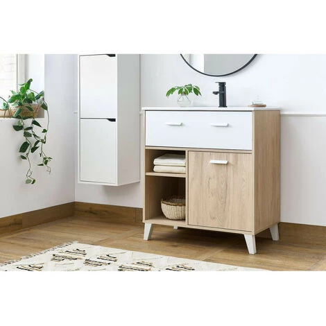 BOBOCHIC Ensemble De Salle De Bain 80cm IRENE Avec Colonne Chêne Blanchi Et Blanc - Chêne Blanchi Et Blanc 3 BOBOCHIC Ensemble De Salle De Bain 80cm IRENE Avec Colonne Chêne Blanchi Et Blanc - Chêne Blanchi Et Blanc