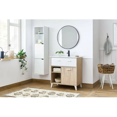 BOBOCHIC Ensemble De Salle De Bain 80cm IRENE Avec Colonne Chêne Blanchi Et Blanc - Chêne Blanchi Et Blanc 4 BOBOCHIC Ensemble De Salle De Bain 80cm IRENE Avec Colonne Chêne Blanchi Et Blanc - Chêne Blanchi Et Blanc – Image 2
