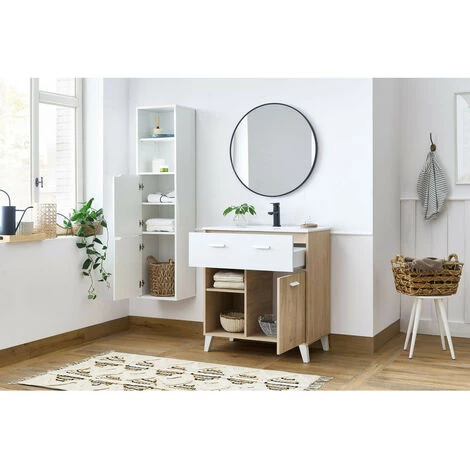 BOBOCHIC Ensemble De Salle De Bain 80cm IRENE Avec Colonne Chêne Blanchi Et Blanc - Chêne Blanchi Et Blanc 5 BOBOCHIC Ensemble De Salle De Bain 80cm IRENE Avec Colonne Chêne Blanchi Et Blanc - Chêne Blanchi Et Blanc – Image 3