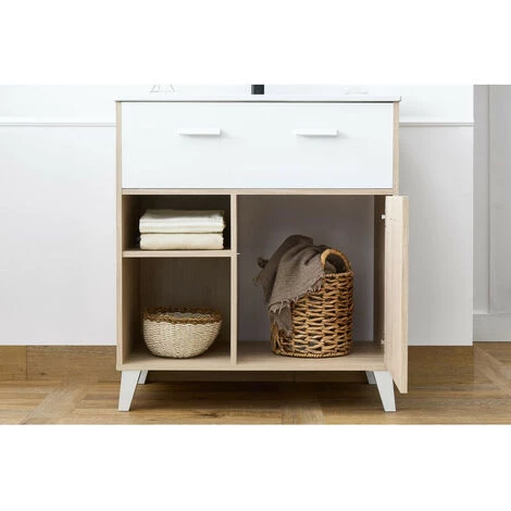 BOBOCHIC Ensemble De Salle De Bain 80cm IRENE Avec Colonne Chêne Blanchi Et Blanc - Chêne Blanchi Et Blanc 6 BOBOCHIC Ensemble De Salle De Bain 80cm IRENE Avec Colonne Chêne Blanchi Et Blanc - Chêne Blanchi Et Blanc – Image 4