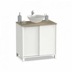 BOBOCHIC Ensemble De Salle De Bain 80cm SOLENE Avec Colonne Blanc Et Chêne - Blanc Et Chêne