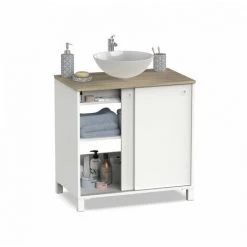 BOBOCHIC Ensemble De Salle De Bain 80cm SOLENE Avec Colonne Blanc Et Chêne - Blanc Et Chêne -BOBOCHIC Soldes 2022 56112654 4