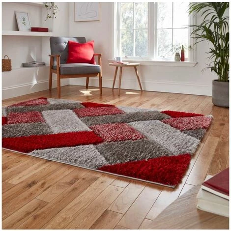 Tapis BOBOCHIC - Tapis Poil Shaggy Rectangulaire AMANDA Motif Graphique 120x170 Rouge - Rouge 5 Tapis BOBOCHIC - Tapis Poil Shaggy Rectangulaire AMANDA Motif Graphique 120x170 Rouge - Rouge – Image 3