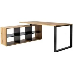 Bureau BOBOCHIC - Bureau Modulable Avec étagères COLOGNE Chêne Et Noir - Chêne Et Noir