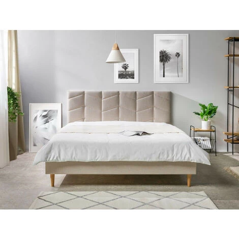 Structure De Lit Avec Lattes BOBOCHIC - Lit 180 X 200 Cm BELLEVILLE Avec Lattes Massives 180x200 Beige - Beige 4 Structure De Lit Avec Lattes BOBOCHIC - Lit 180 X 200 Cm BELLEVILLE Avec Lattes Massives 180x200 Beige - Beige – Image 2