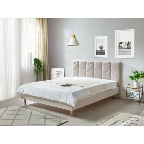 Structure De Lit Avec Lattes BOBOCHIC - Lit 180 X 200 Cm BELLEVILLE Avec Lattes Massives 180x200 Beige - Beige 5 Structure De Lit Avec Lattes BOBOCHIC - Lit 180 X 200 Cm BELLEVILLE Avec Lattes Massives 180x200 Beige - Beige – Image 3