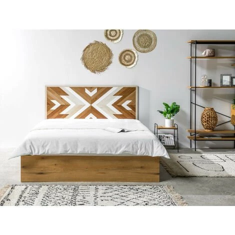 Lit Coffre BOBOCHIC - Lit Coffre NAIROBI Chêne Et Motif Ethnique 140x190 - Chêne 3 Lit Coffre BOBOCHIC - Lit Coffre NAIROBI Chêne Et Motif Ethnique 140x190 - Chêne