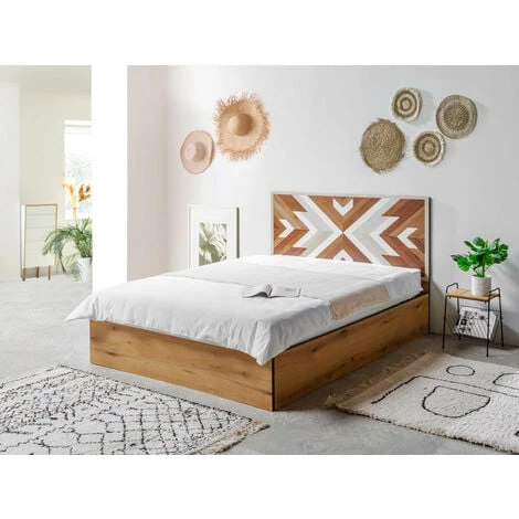Lit Coffre BOBOCHIC - Lit Coffre NAIROBI Chêne Et Motif Ethnique 140x190 - Chêne 4 Lit Coffre BOBOCHIC - Lit Coffre NAIROBI Chêne Et Motif Ethnique 140x190 - Chêne – Image 2