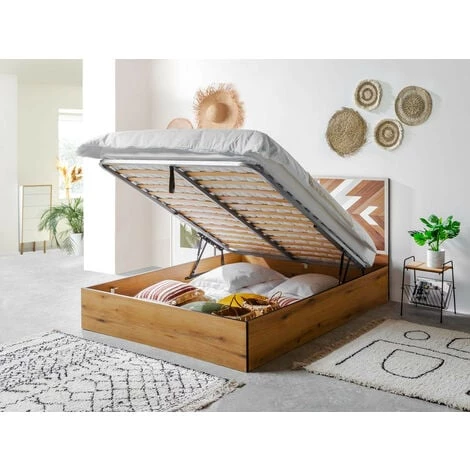 Lit Coffre BOBOCHIC - Lit Coffre NAIROBI Chêne Et Motif Ethnique 140x190 - Chêne 5 Lit Coffre BOBOCHIC - Lit Coffre NAIROBI Chêne Et Motif Ethnique 140x190 - Chêne – Image 3